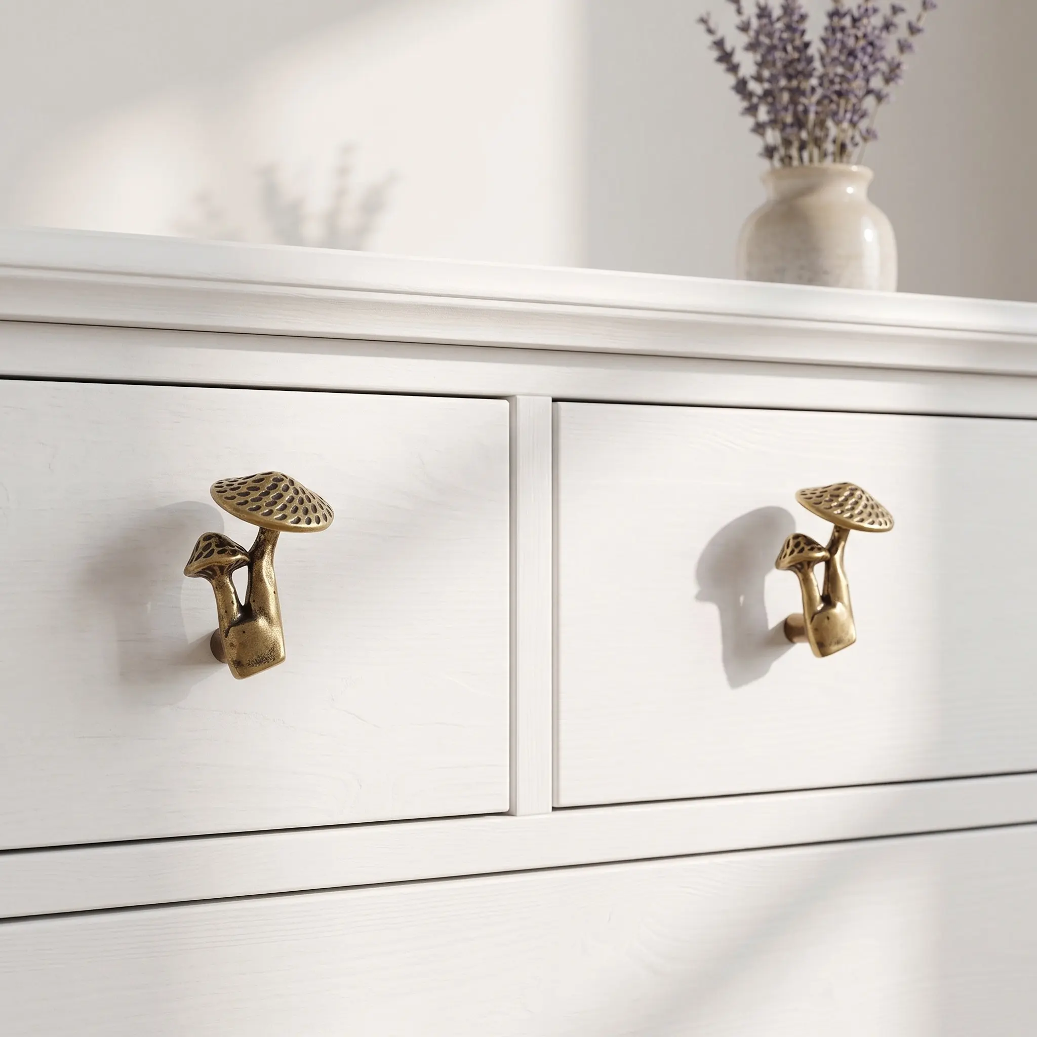 2Pcs Brass Mushroom Knobs Cabinet Drawer Pulls Vintage Decorative Wardrobe Handles Furniture Hardware Drawer Knobs