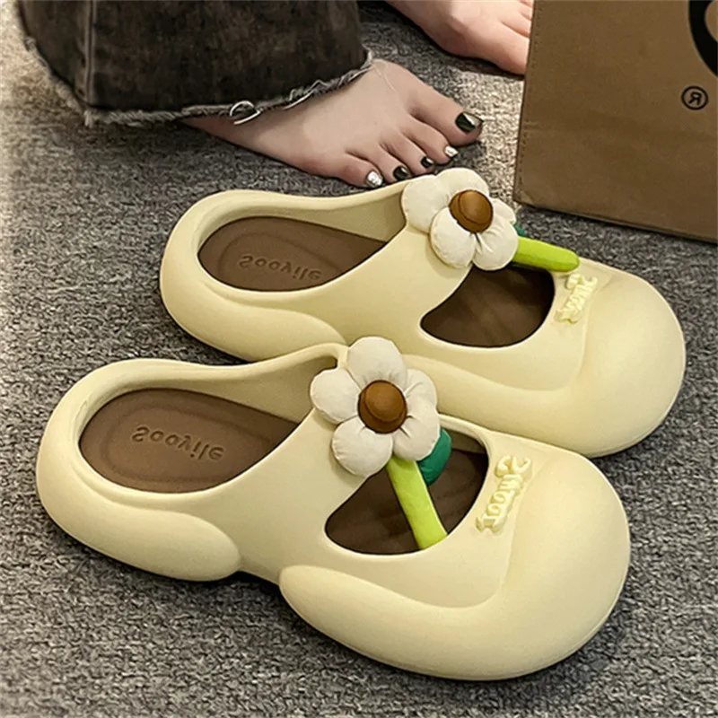 Cute Fairy  Flowers Slippers for Women\'s Summer Garden Outer-Wear Thick-Soled Clogs shoes sandals for beach anti-slip