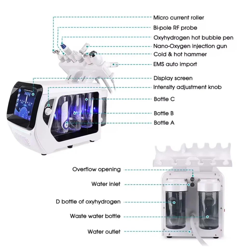 6 em 1 pequena máquina de bolha oxigênio jet peel dispositivo limpeza profunda da pele equipamentos beleza bio face lift limpeza da pele ati envelhecimento