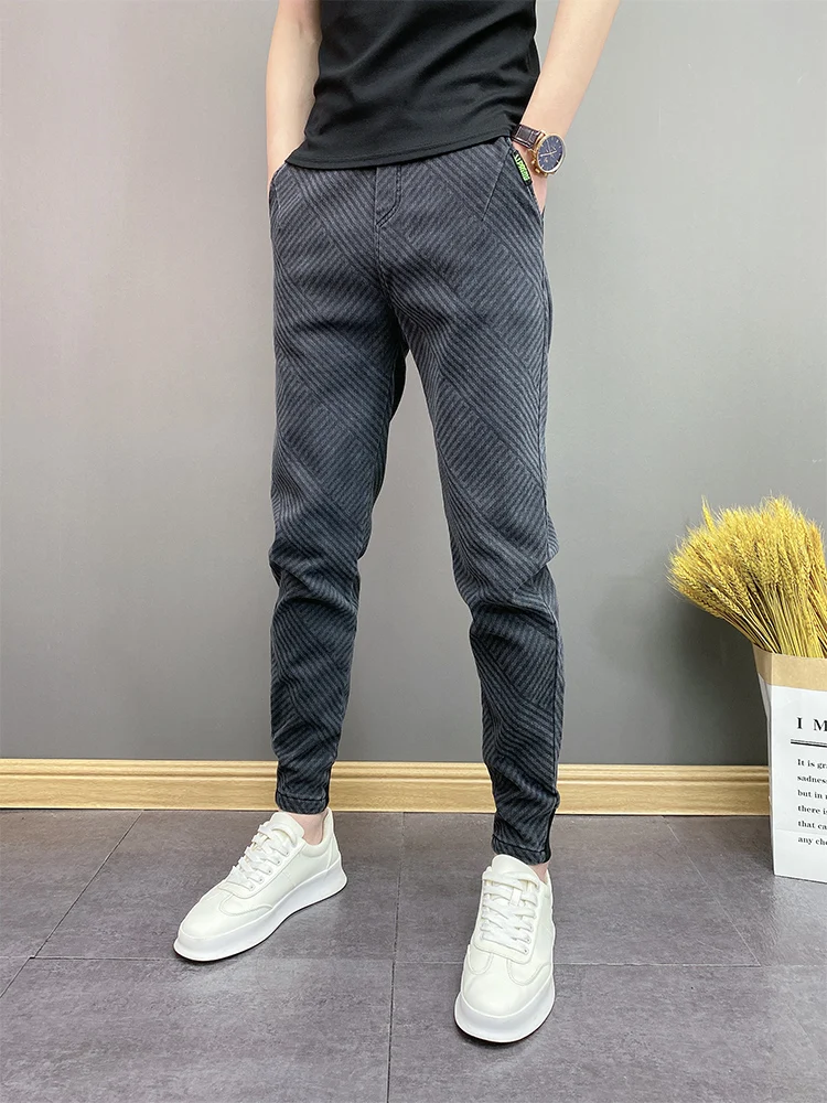 

Модные мужские джинсы Harlan Slim Fit для осени и весны, корейские повседневные длинные брюки со средней талией и дизайнерскими карманами на шнурке