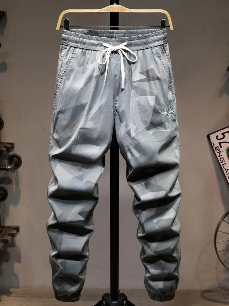

Camouflage Lightweight Loose Fit Men's Casual Pants Ice Silk Drawstring Quick Dry Summer Fashionable Street Style Trousers