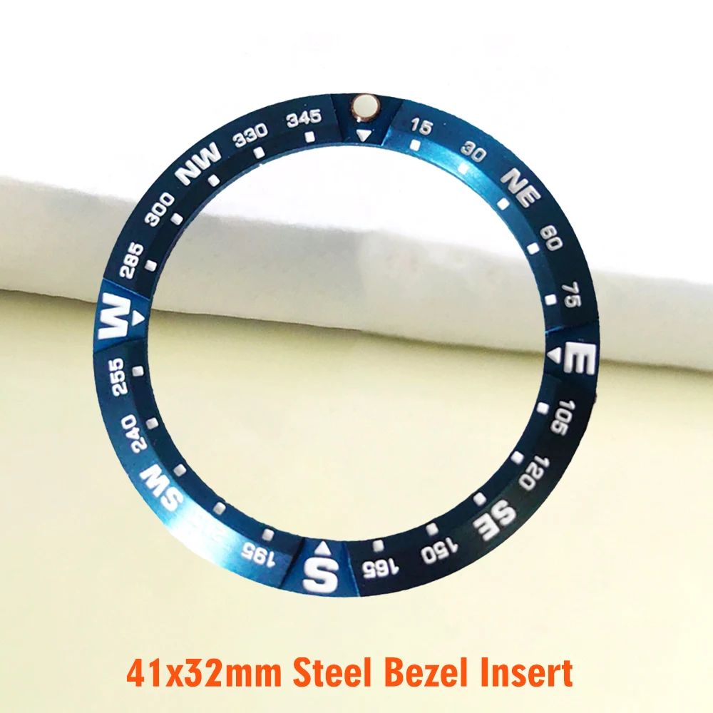 Вставка безеля для часов 41x32 мм, изогнутое кольцо безеля, подходит для корпуса часов King Samurai, вставка безеля из нержавеющей стали, запасные части для часов
