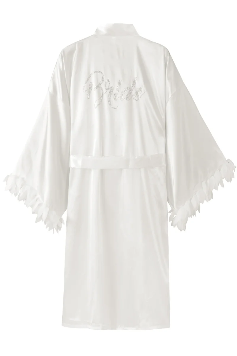 1psc Women's One Size Silver Rhinestones Bride Bridesmaid Short Satin Robes petal sleeve for Wedding Party Getting Ready