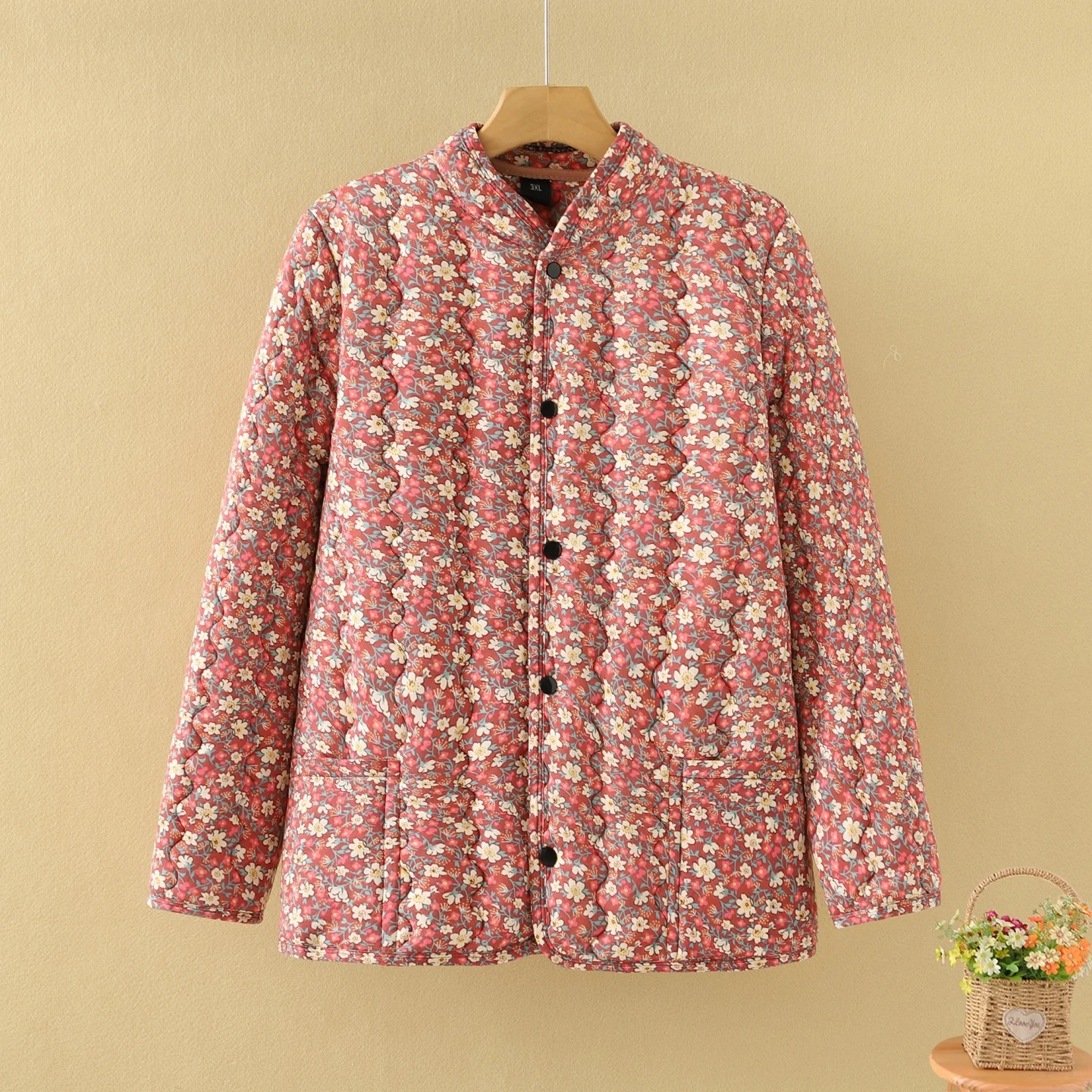 

Thiened Casual Floral Autumn Winter Warm Outerwear for Middle-Aged And ly Women Cotton Jaet Mom Coat Sli Commute