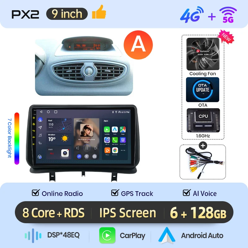 AWESAFE Draadloze CarPlay Android Auto Radio voor Renault Clio 3 2005-2014 GPS Navigatie Plug and Play met SWC CANBUS RDS DSP 4G