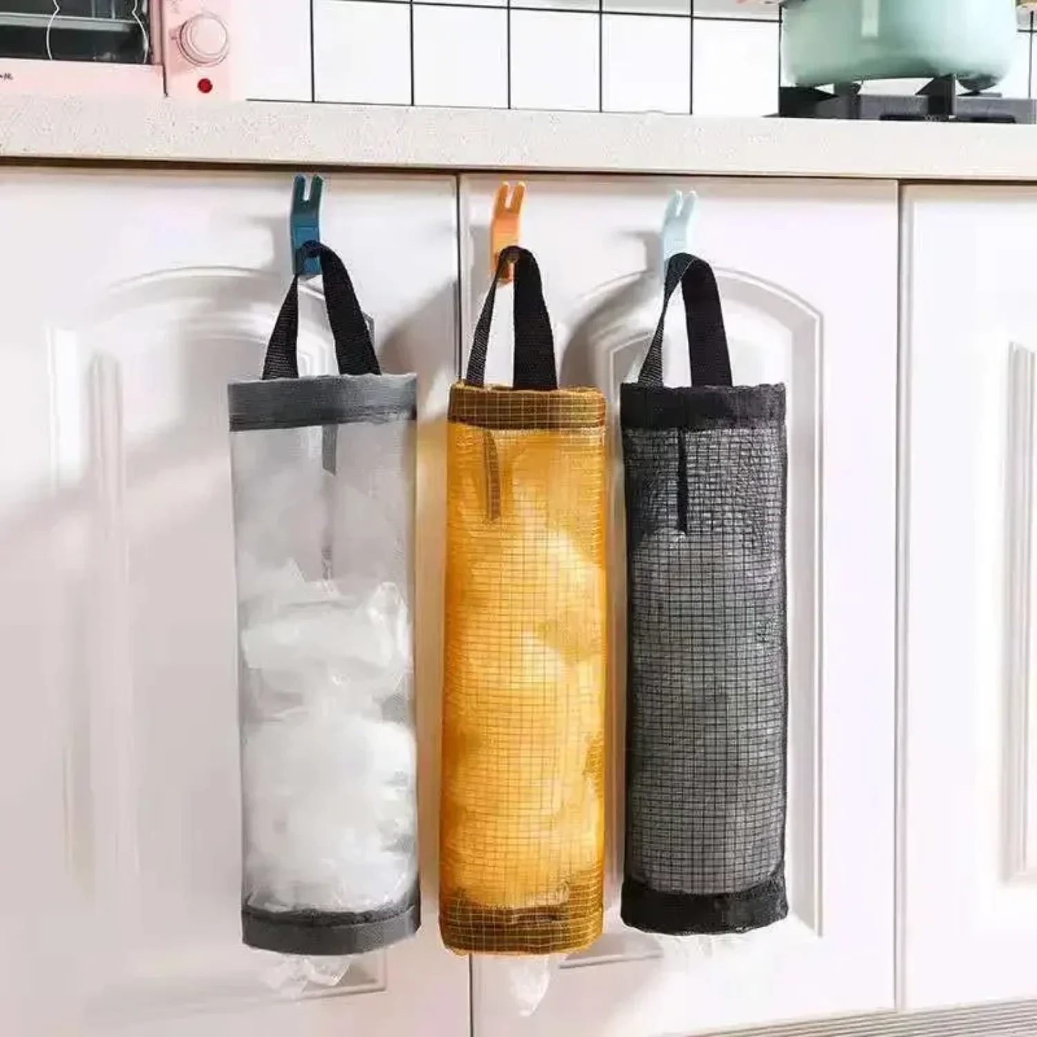 Portable    Mesh Woven  Holder Wall Mount Grocery  Dispenser Hanging Trash Garbage  Toilet Organizer