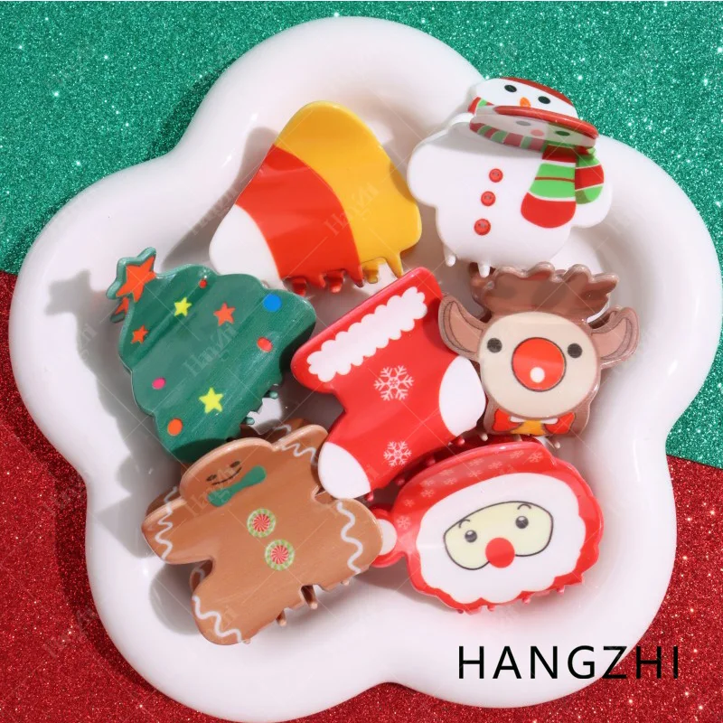 HANGZHI Christmas Snowman Santa Claus Tree Elk Grab Clip Colourful Hat Sock Shark Clip Party Gift Hair Accessories for Women New