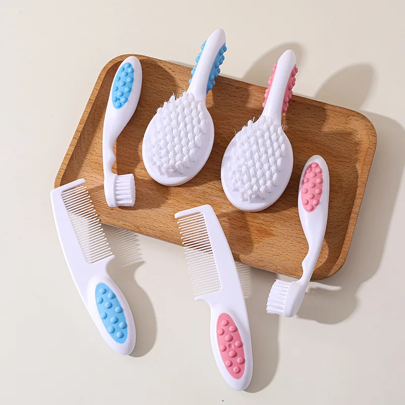 Baby grooming care set - Baby bath and hair comb and brush - Three-piece set of combs and brushes for babies and mothers-to-be