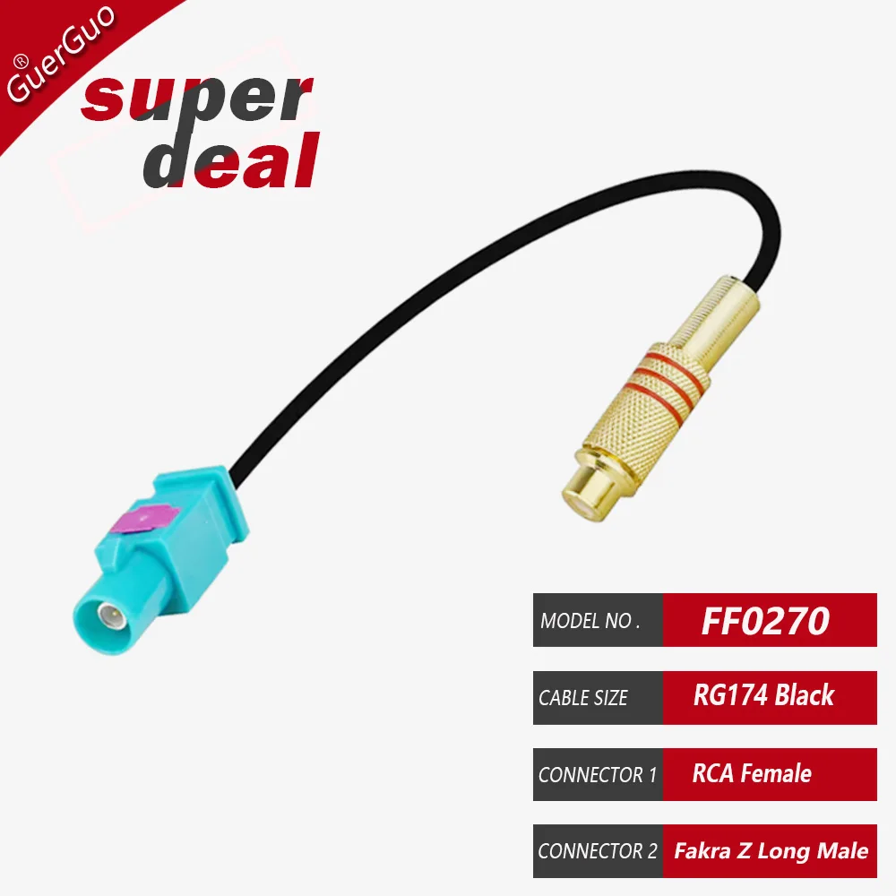 Adaptador de Cable de vídeo RCA macho hembra a Fakra Z macho hembra RF Coaxial RG174 Pigtail para estacionamiento de coche cámara de visión trasera de marcha atrás