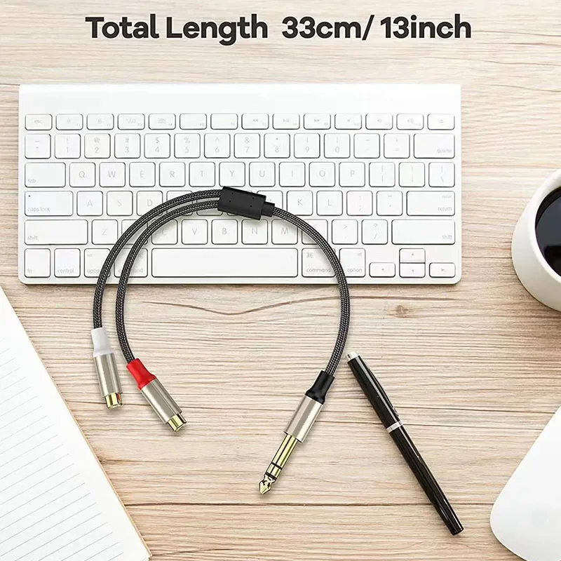 6.35mm To 2RCA Cable 1/4 Inch Male TRS To 2RCA Female Splitter Stereo Audio Adapter Cable for Amp Mixer Speaker TV DVD Player