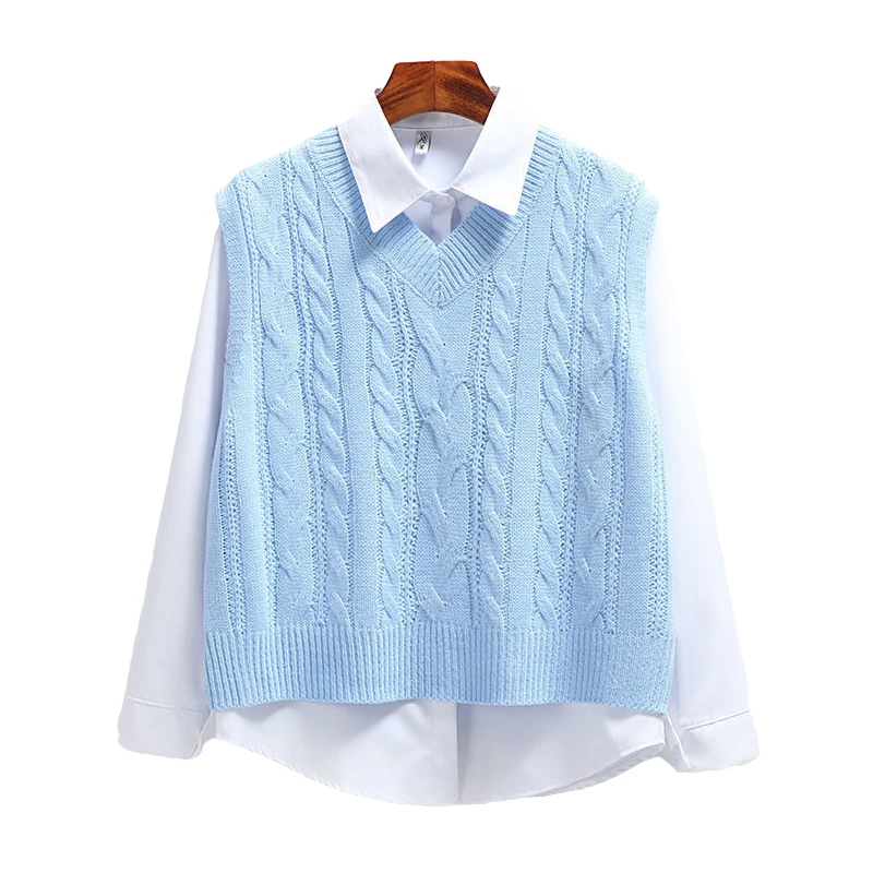 

Korean Fashion Women's Sweater Vest 2025 New Spring Autumn Twist Knitted Loose V Neck Sleeveless Pullover Female Jupmer Tops