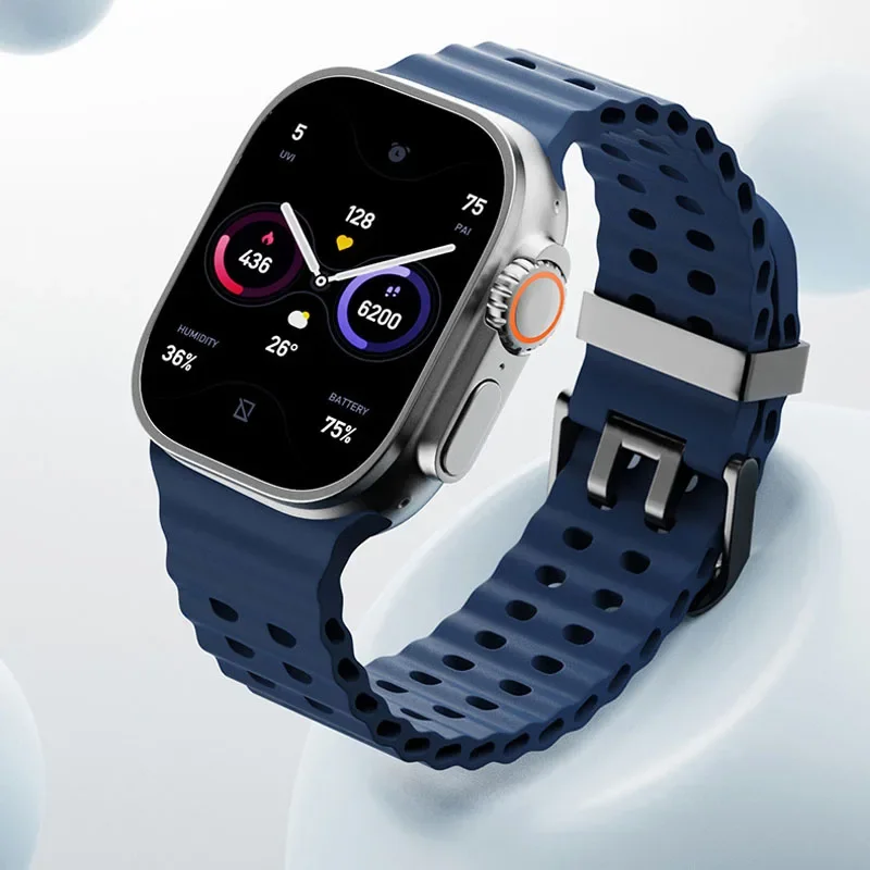 Силиконовый ремешок Ocean для Apple Watch Ultra 2 49 мм 46 мм 45 мм 44 мм Спортивный браслет с металлической пряжкой для iWatch 10 9 8 7 6 5 SE Correa