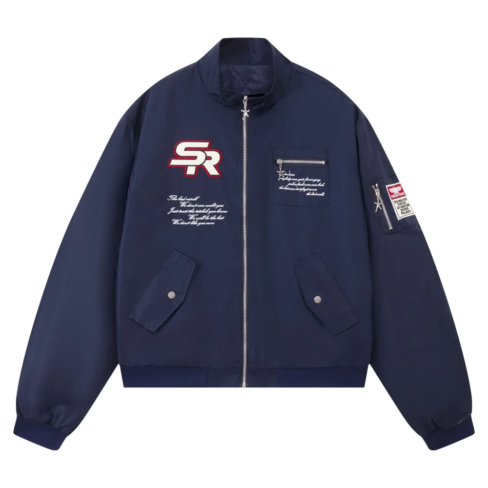 Hip Hop Motorcycle Suit Jacket American Retro Embroidery Pilot Jackets Loose Oversized Graphic Design Coats Harajuku Men Women