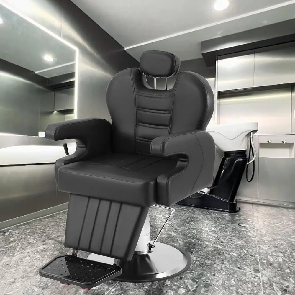 

Роскошное кресло с откидной спинкой для салона 360° ° Поворотный, регулируемый подголовник и подставка для ног, стул для шампуня большой емкости, ограничение веса 300 фунтов, черный