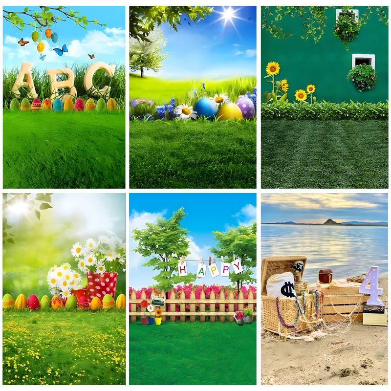 

Cartoon Outdoor Scenery Photography Backdrops Props Flower Spring Fairy Tale Blue Sky Green Leaves Grass Photo Studio Background