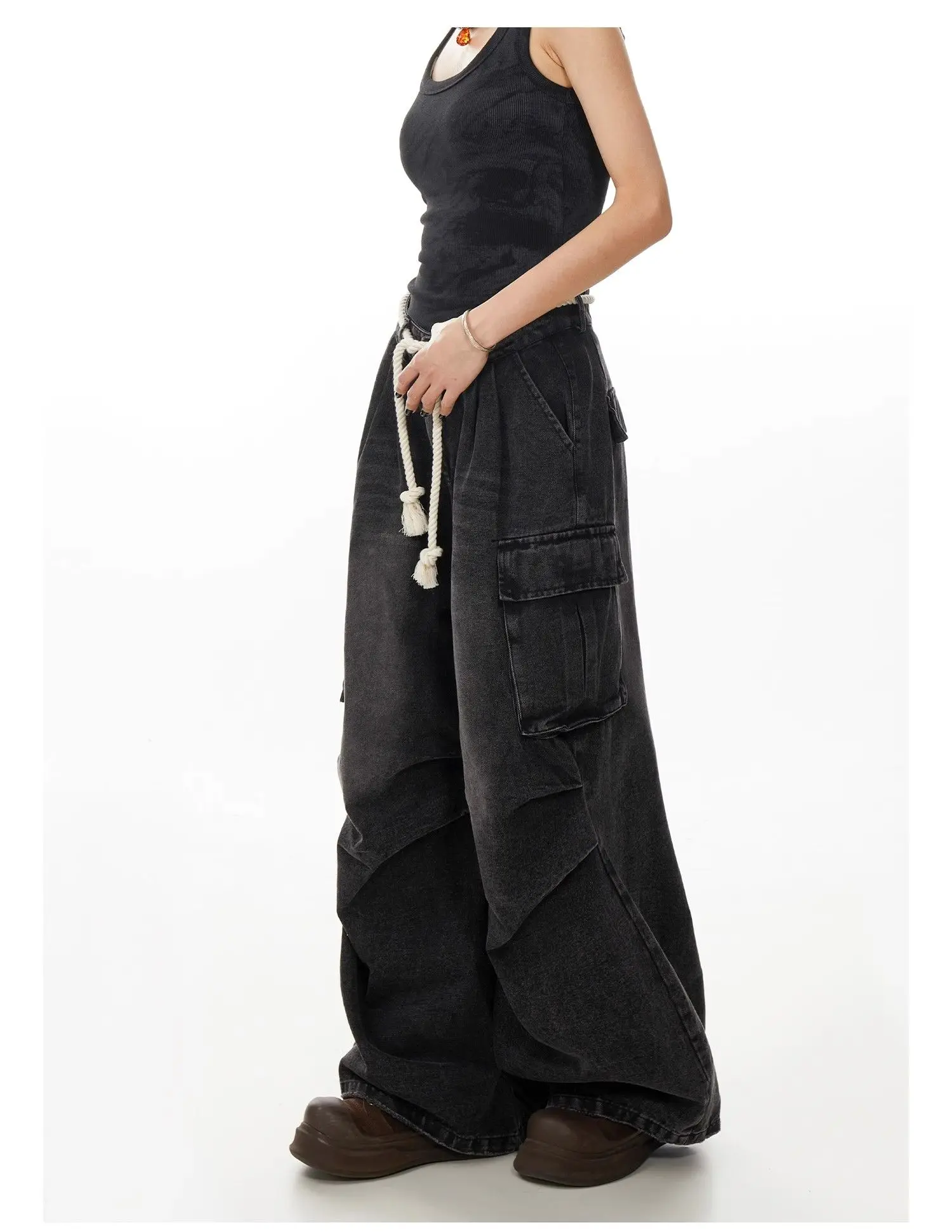 Y2K Retro Women Workwear Jeans High Waist Wide Leg Pants 90S Vintage Baggy Denim Trousers for Autumn Winter Streetwear