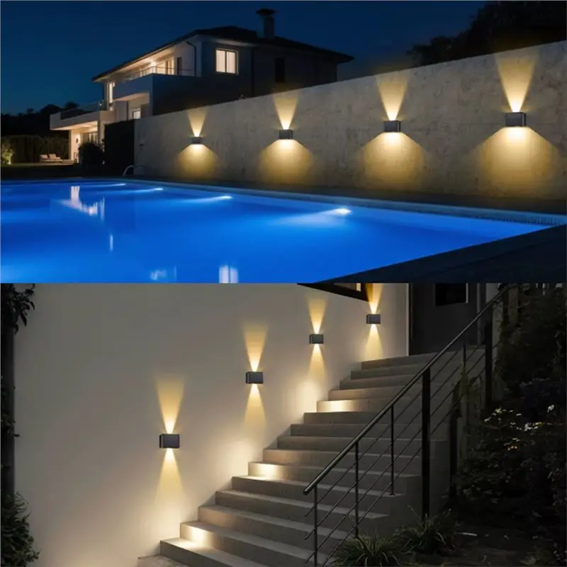 【COMELY】Upper And Lower Angle Outdoor Solar Lamp 2 Pcs Warm Light For Garden Fence Wall