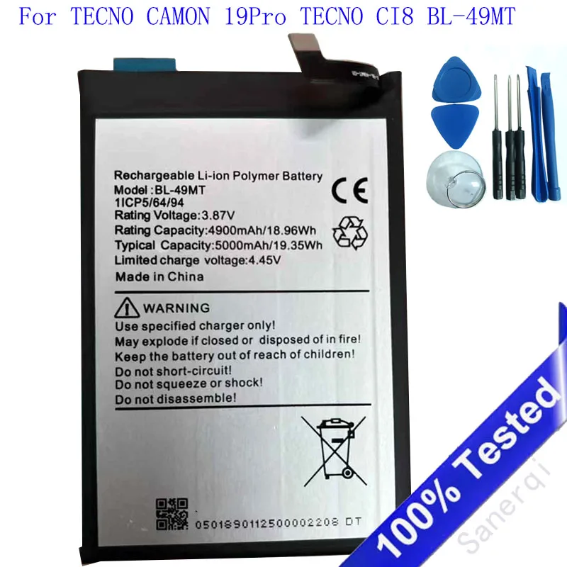New High quality batteries For TECNO CAMON 19Pro TECNO CI8 BL-49MT 5000mAh mobile phone battery