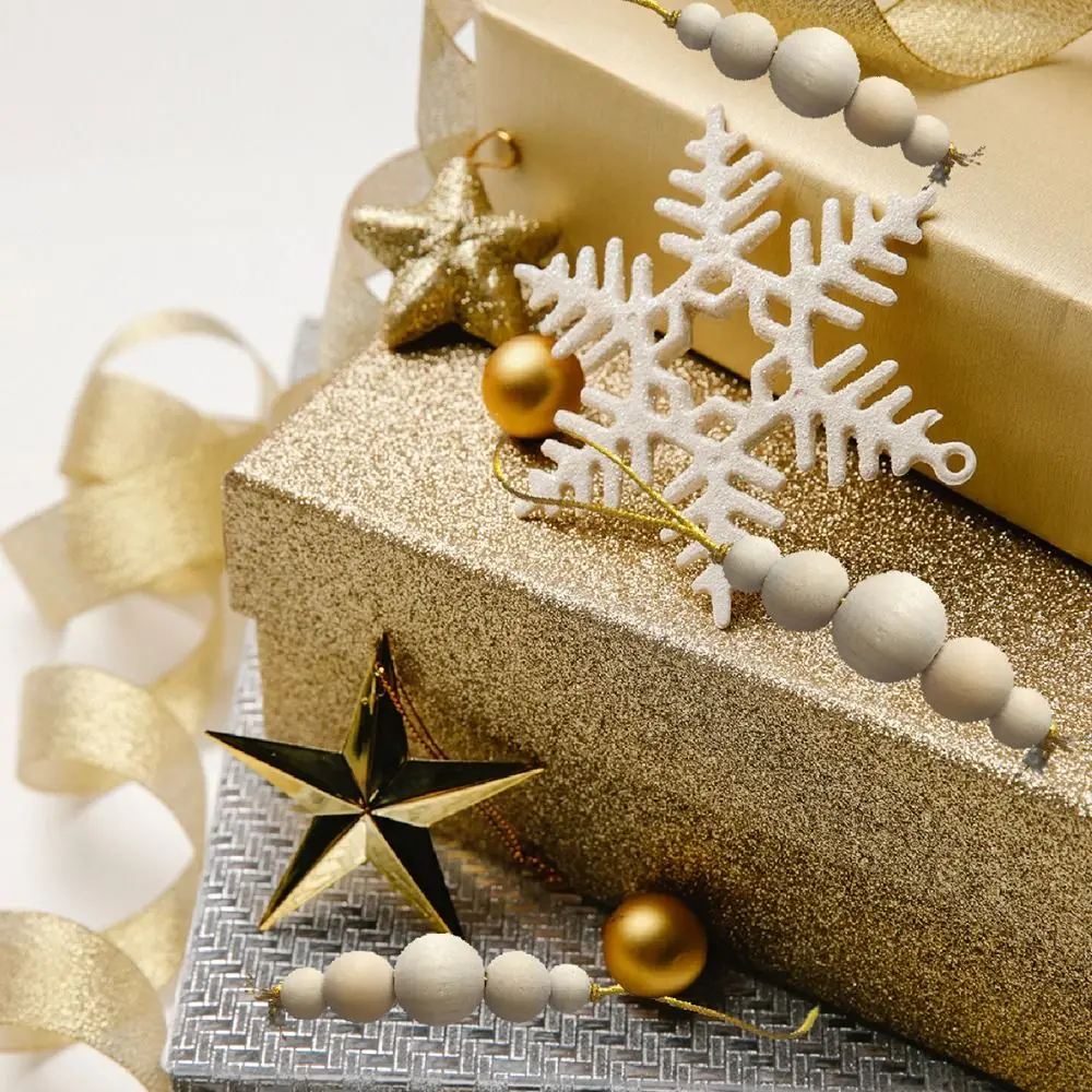 

3pcs Round Christmas Tree Wooden Beaded String Decorative Hanging Wooden Bead String Pendant Handcrafted Christmas Tree Pendant