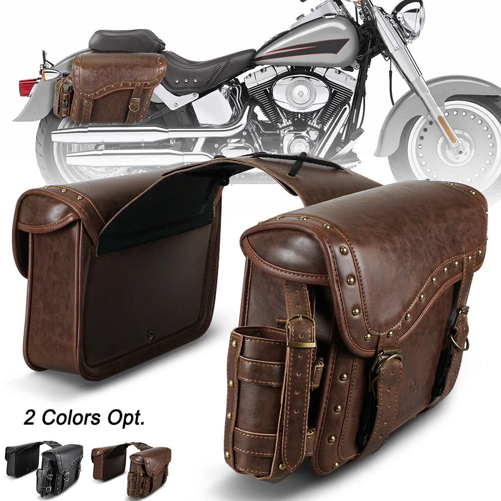 NICECNC 2PCS Universal Motocross Bag Pannier Saddlebag Luggage with Cup Holder&Cover Motorcycle Accessories For Harley Davidson