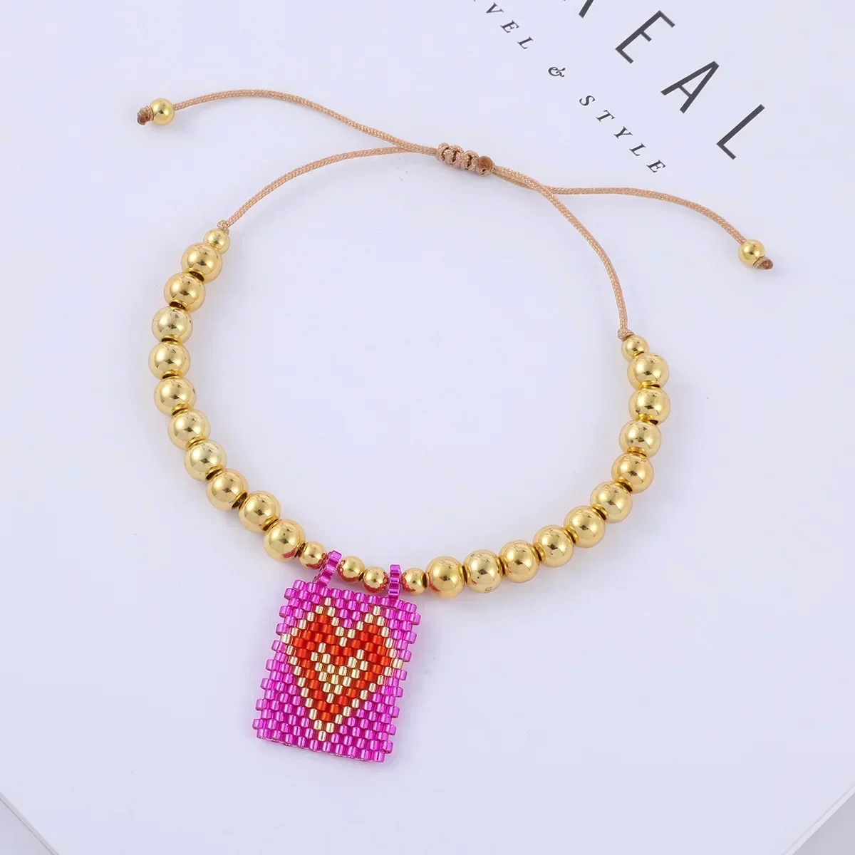 ZGMXR Bohemia Heart Design Adjustable Rice Bead Bracelet for Women Textile Fashion Versatile Simple Pendant Hand Accessory