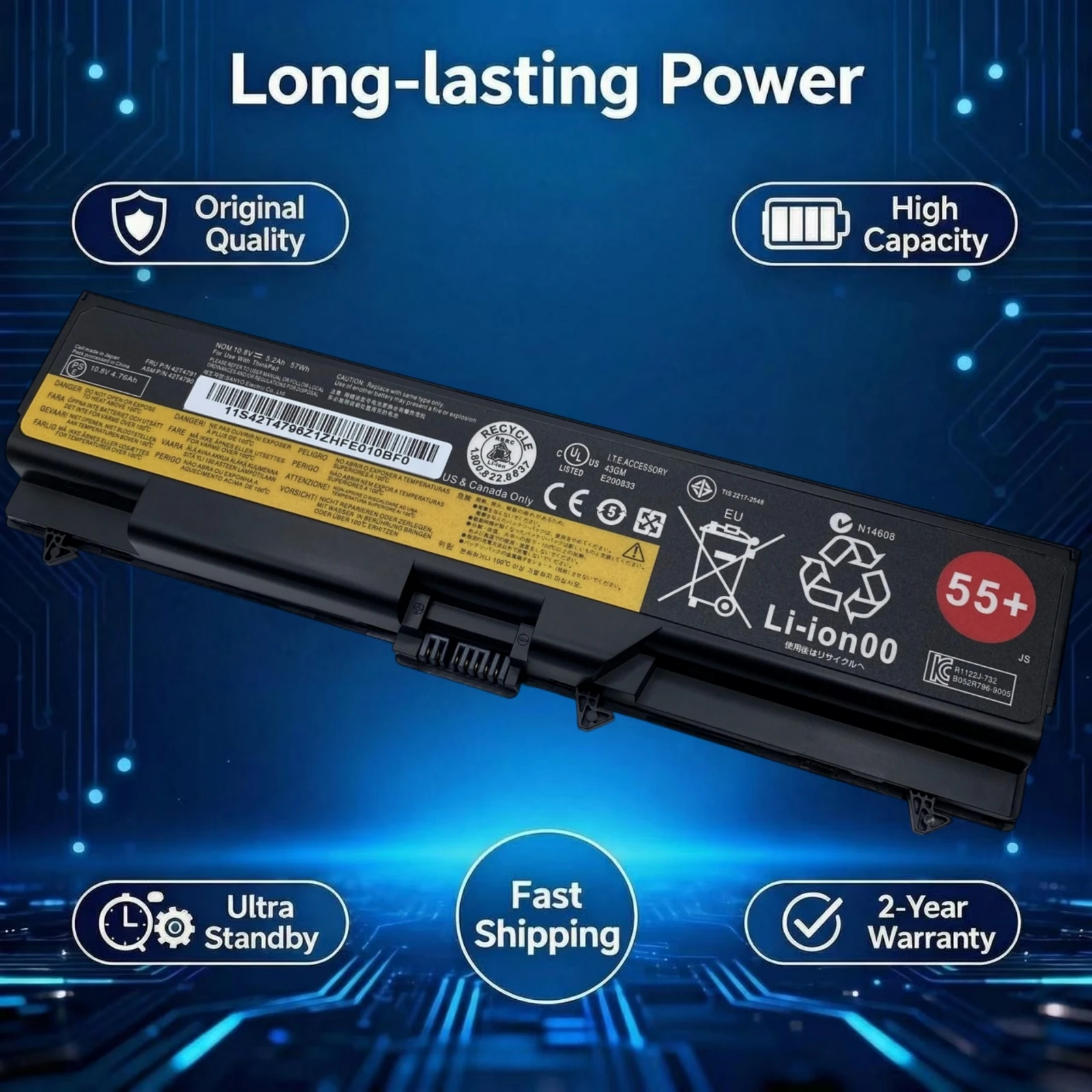 Original T410 Laptop Battery For Lenovo ThinkPad L512 L412 L520 E425 E520 E525 W520 T420 T510 42T4751 W510 W520 SL410 SL510 E40