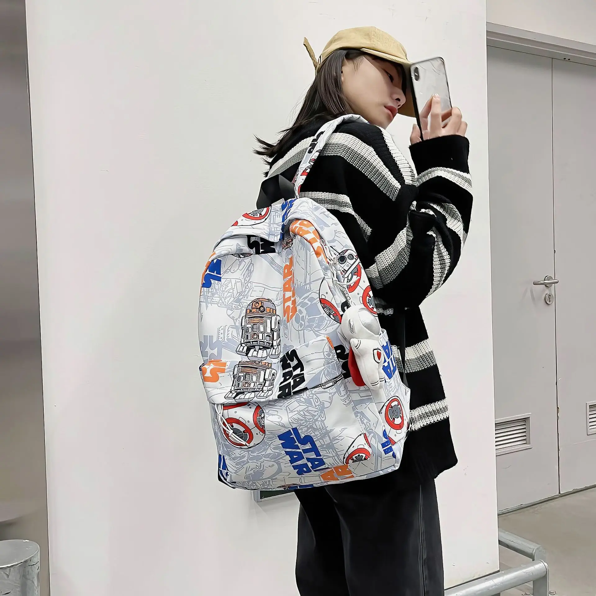 Rucksack Herren Ins Mode japanischen Genjuku-Stil personal isierte Graffiti College-Student Schult asche einfache und vielseitige Rucksack