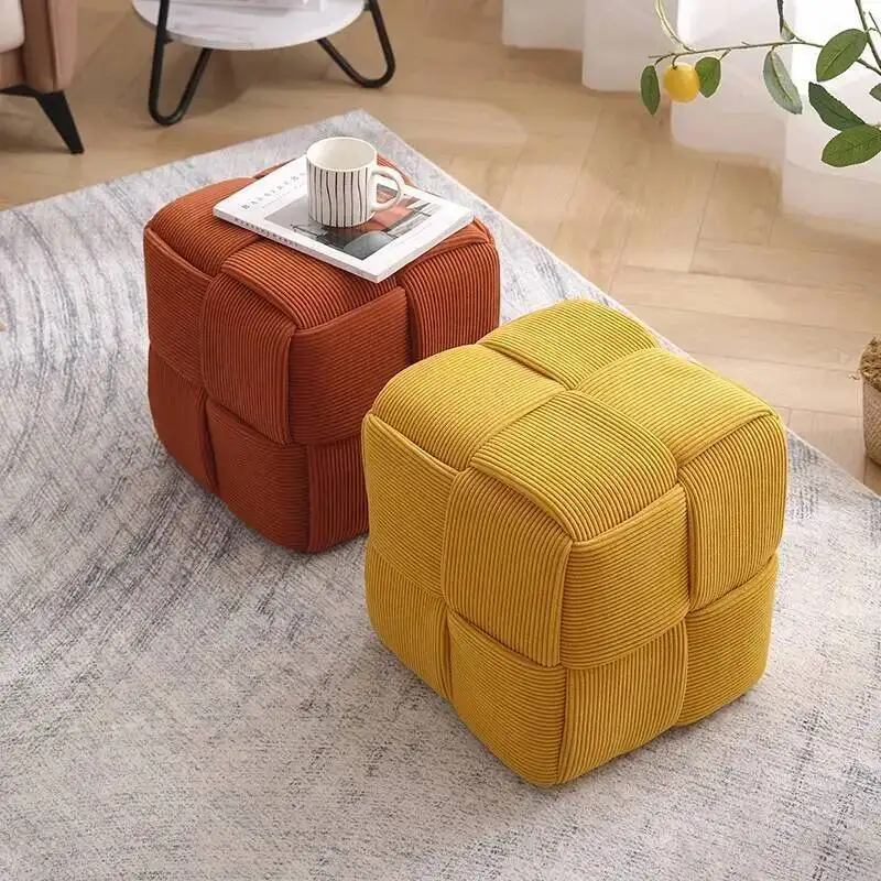 Door Household Shoe Changing Living Room Sofa Stools Childrens Low Bench Woven Small Chair Fabric Square Stool Footrest Ottoman