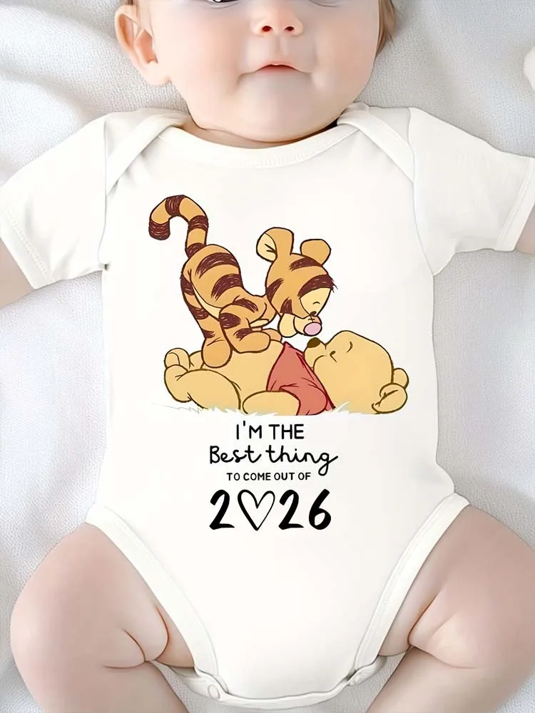 I'm The Best Thing 2026 Cute Winnie The Pooh Print Infant Romper Casual Short Sleeve Baby Jumpsuit Newborn Baby Clothes