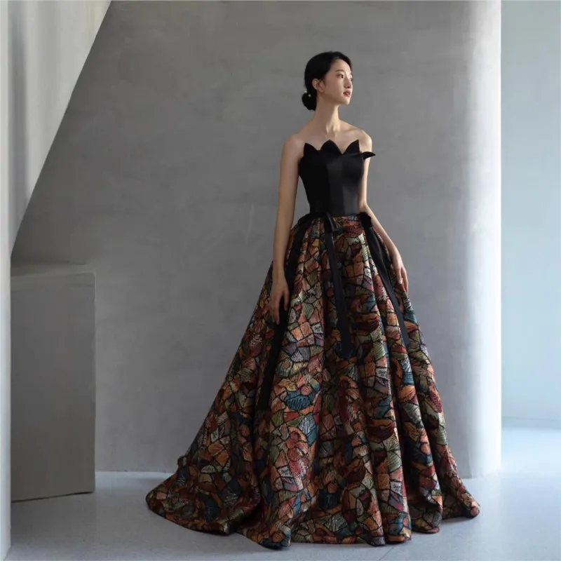 

oil painting style toasting banquet puffy performance dress