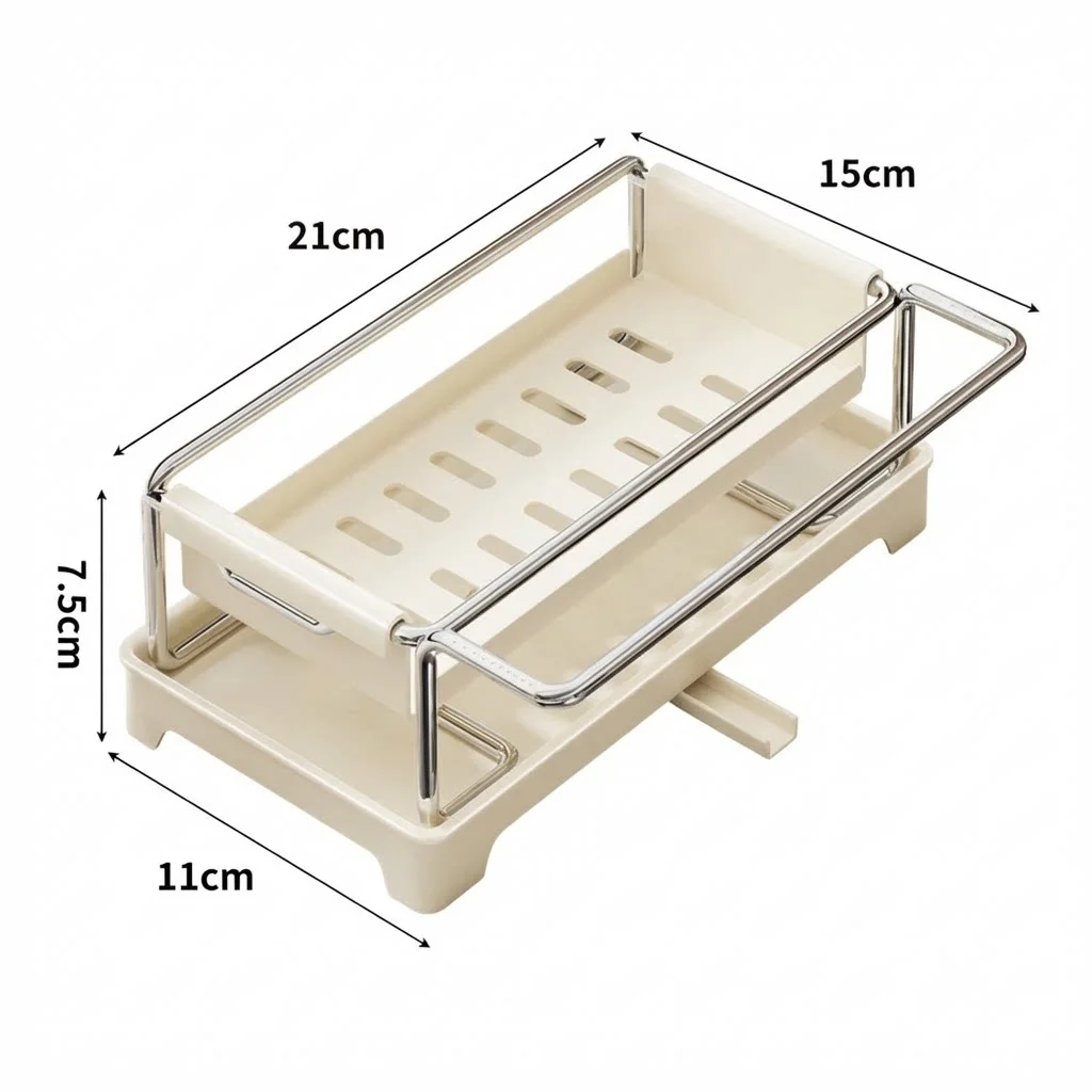 1 Piece Adjustable Faucet Mount Sponge Holder Drain Rack Stainless Steel Sink Organizer For Kitchen Cleaning Tool Storage Shelf