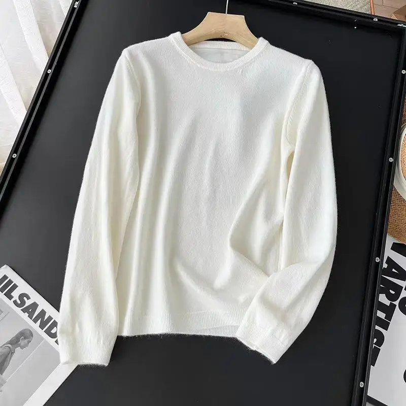 Donegirl 2023 Autumn New Women Long Sleeve Round Neck Thin Solid Knitted Sweater Pullover Versatile Simple Casual Jumper Female