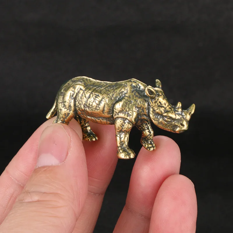 Pure Copper Rhinoceros Figurines Creative Decor Ornaments Brass Animal Office Desktop Tea Pet Home Decoration Accessories Crafts