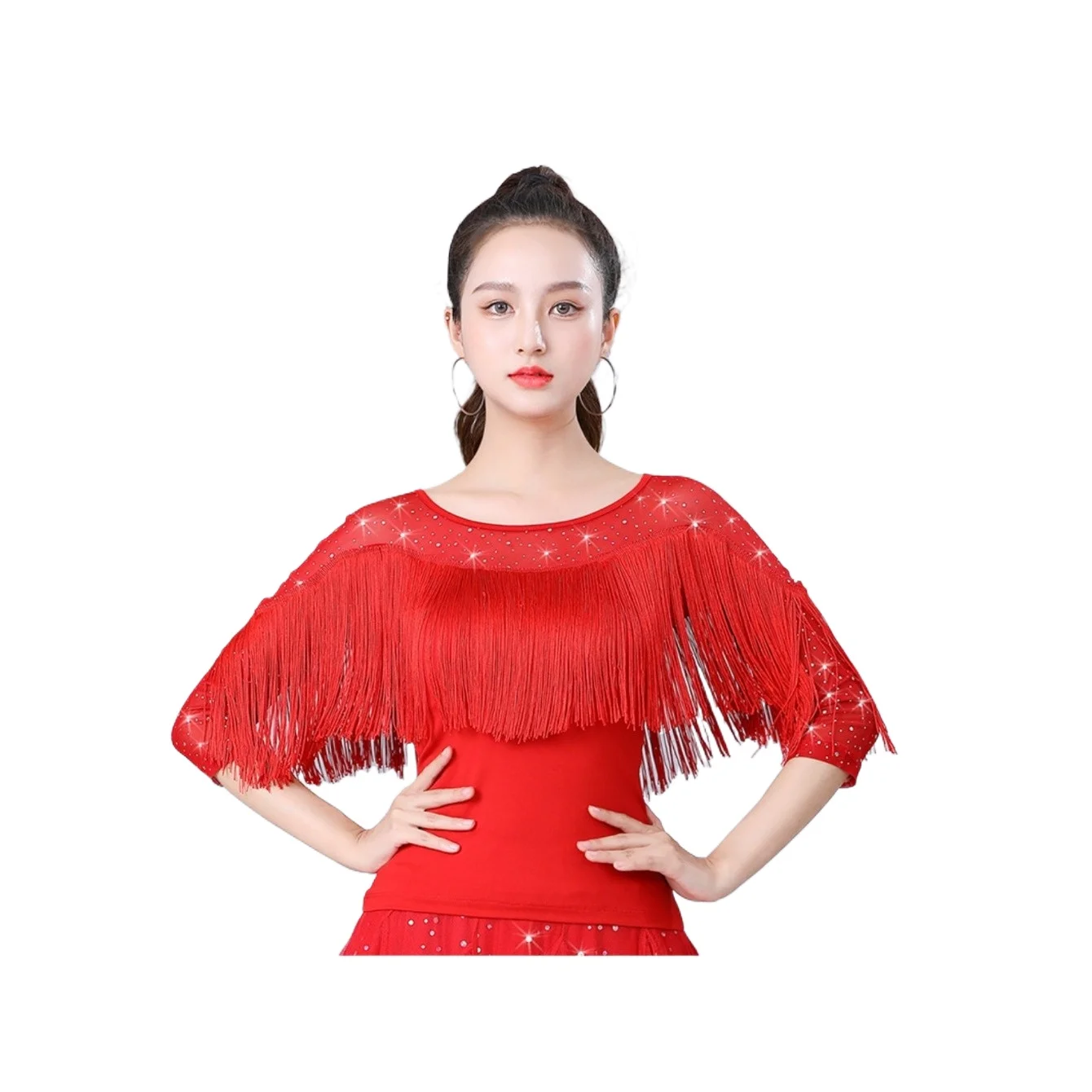 

Stylish Ballroom Dance Top for Women Short Sleeve Latin Standard Dance Costume Practice Wear