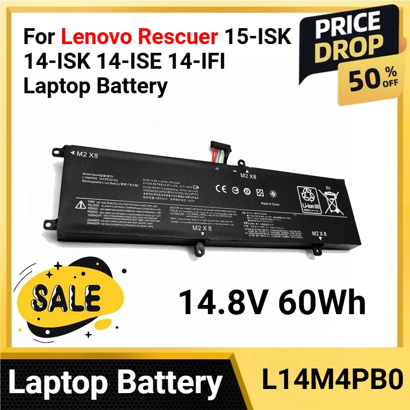 

L14M4PB0 14.8V 60Wh For Lenovo Rescuer 15-ISK 14-ISK 14-ISE 14-IFI Laptop Battery 4ICP6 54 90 5B10H54716 80RN 80RQ 80N8