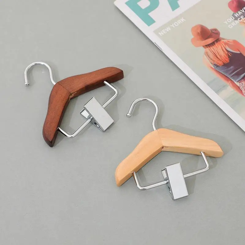 Mini Wooden Pet Clothes Hangers Rust Resistant Stainless Steel Clips Space Saving Organizer for Closet Pet Apparel Storage