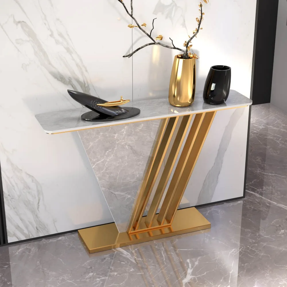 in-Light Luxury Modern Simple Style Villa Dining Console Table with Marble Top Metal Frame for Living Room Home Decor-