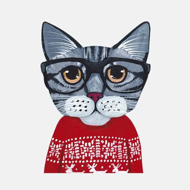 OFK  Cat With Glasses Christmas Sweater Head PVC  Car Sticker 11.9CM*16.4CM