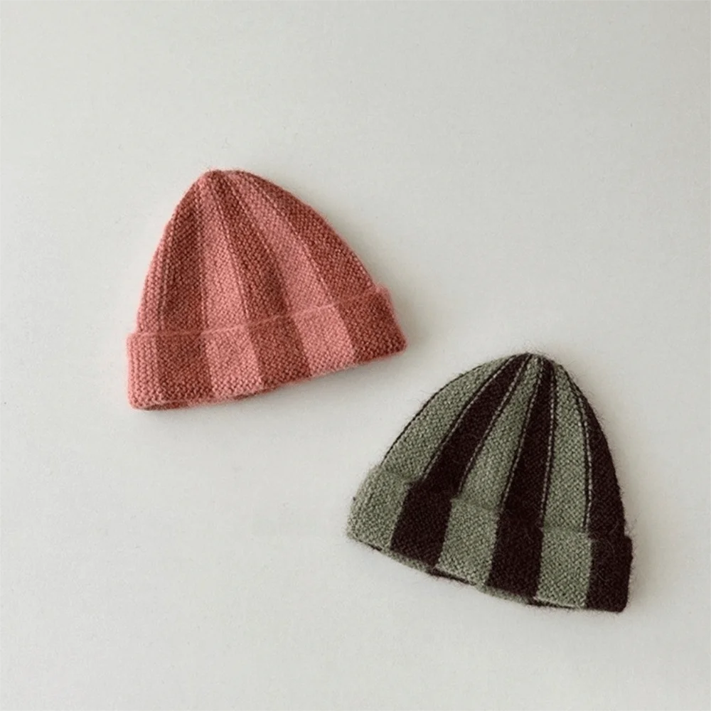 Cute Patchwork Striped Beanie Hat Color Blocked Soft Knitted Cap Thermal Watermelon Hat Children Warm Hat Outdoor