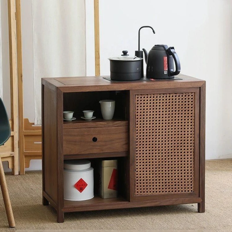 

Tea cabinet Solid wood black walnut tea table Household tea table Integrated bucket under the side cabinet