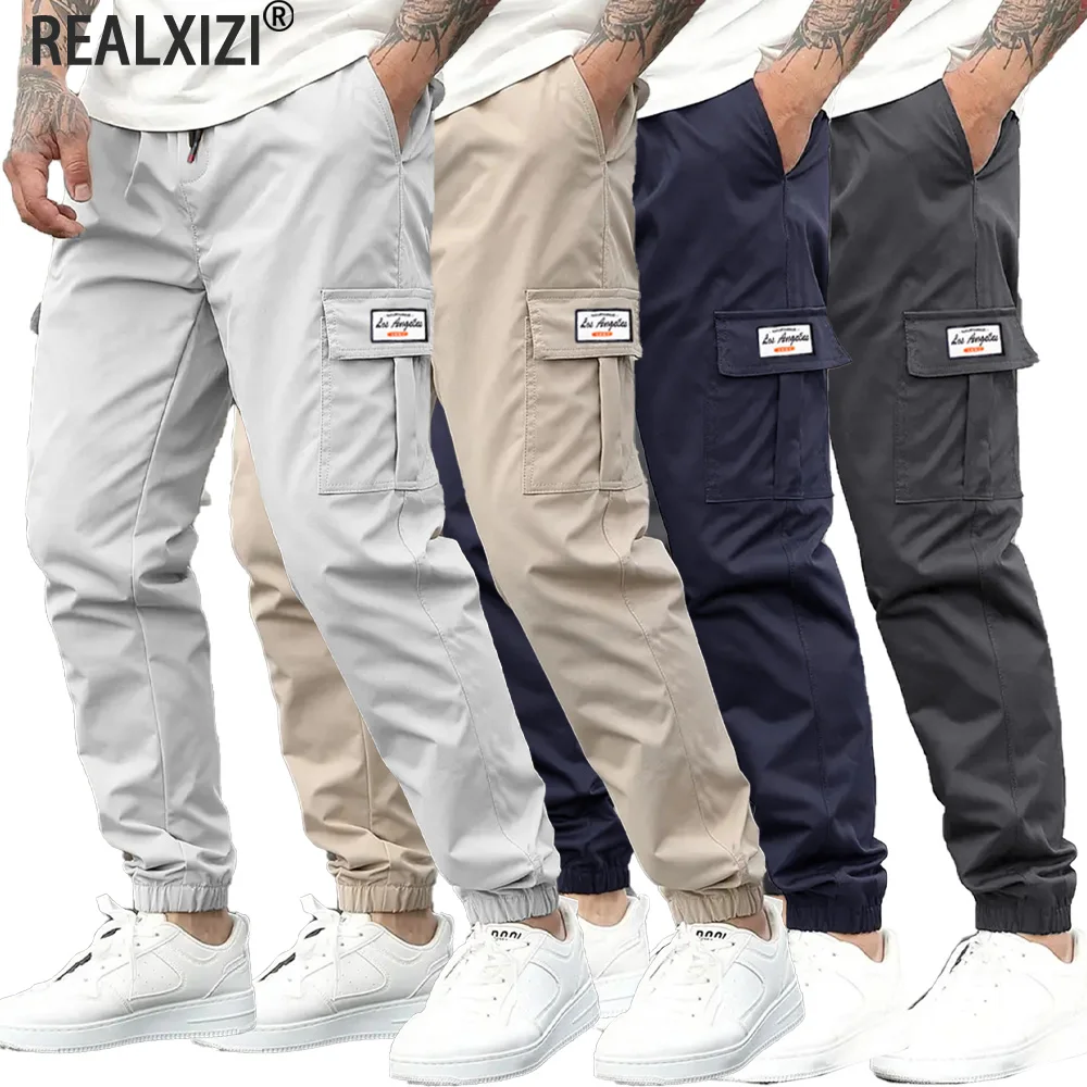 Spring Men's Casual Cargo Pants Men Outdoor Jogging Elastic Waist Drawstring Sweatpants Loose Overalls Trousers Clothing