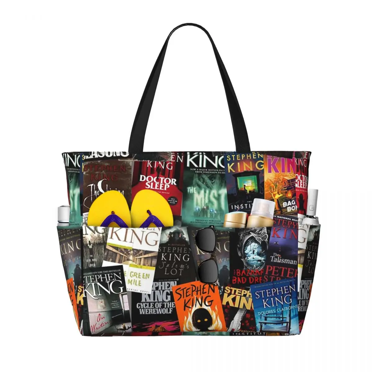 Stephen King Book Covers Horror Bookworm Beach Tote Bag Sport Gym Yoga Duffle Large Tote Bag Women Travel Bag Fitness bag