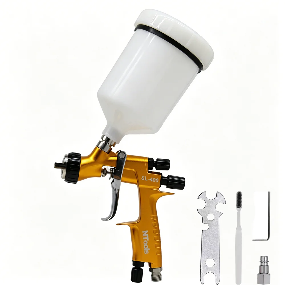 1.3mm Gravity Feed LVLP Spray Gun 600ml Tank Stainless Steel Tip Fine Atomization Pneumatic Paint Sprayer Car Topcoat Air Tool