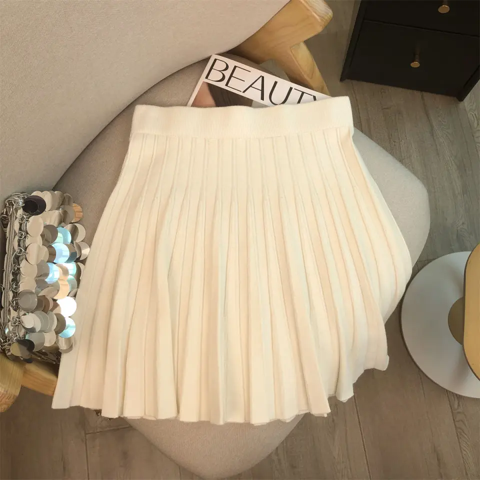 

Трикотажная теннисная юбка с высокой талией, женская осенне-зимняя двухцветная плиссированная юбка-зонтик JK, модная модная юбка-зонтик