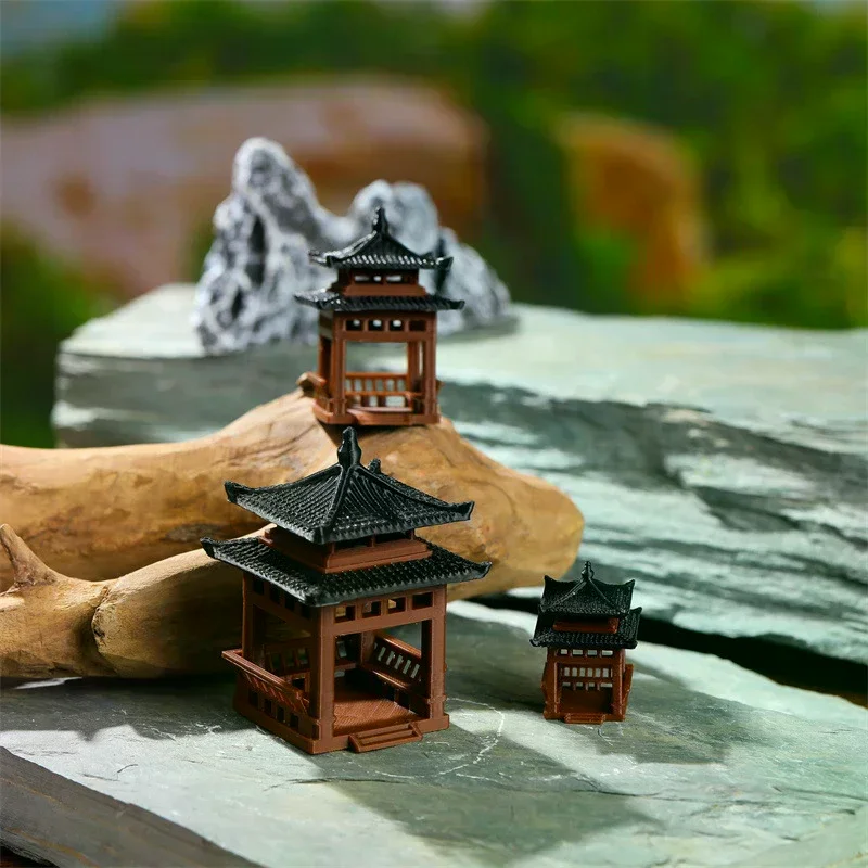 3cm 4cm Mini Pagoda Statue Miniature Pagoda Bonsai Gazebo Micro Landscape Hexagonal Pavilion Figurine Tiny Pavilion Ornament