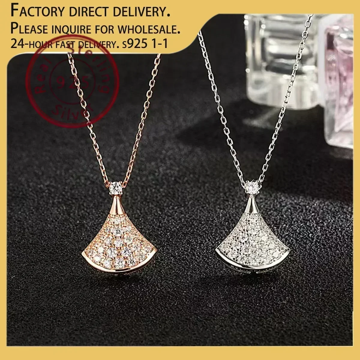 

The 2025 new 925 silver necklace features an exquisite and ingenious fan-shaped design pendant, elegantly designed for ladies