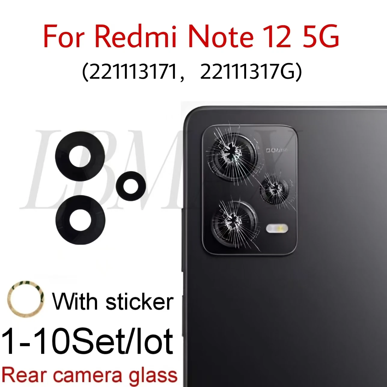 

1-10set Back Camera Glass for Xiaomi Redmi Note 12 5G Rear camera Lens Cover replacement Repair Parts 221113171 222111317G