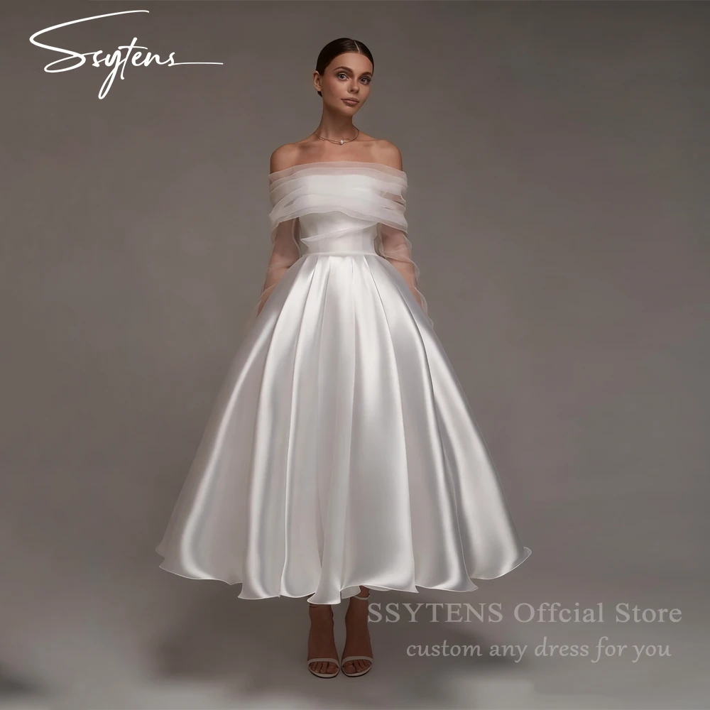 

SSYTENS Elegant Off Shoulder Wedding Dresses A-Line Bride Party Dresses Ankle-Length Bridal Gowns vestidos de novia Customized