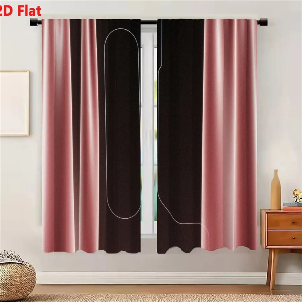 2Pcs Curtains 2D Flat Minimalist Line Drawing Of A Looped Shape With Tail Between Pink Satin Curtains On Dark Background Window