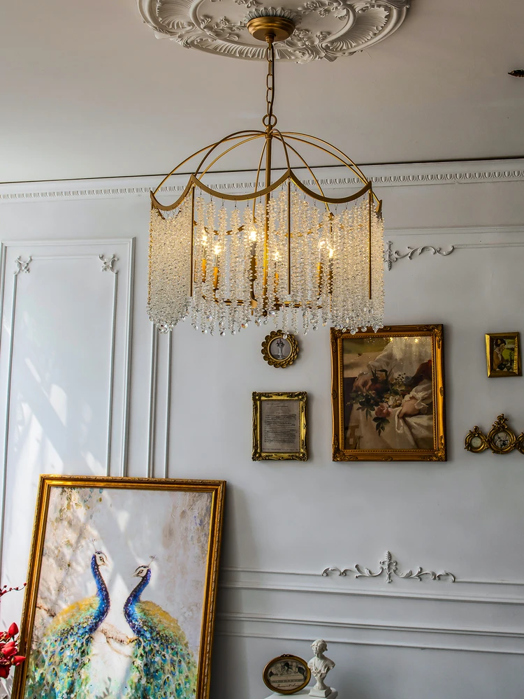 French Crystal Chandelier Bedroom Room Light American Light Luxury Retro Designer Tassel Art Crystal Dining Room Pendant Light